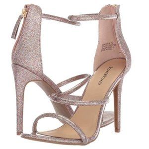 Bebe strappy high heels sparkly pink mauve sz 7